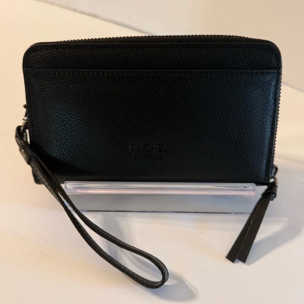 Rachel Roy Snake Print Zip Around Wristlet Wallet Black Faux Leather